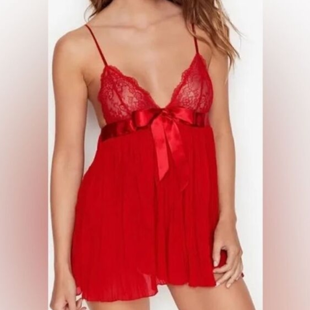 Victoria Secret Red Lace Babydoll Lingerie Set